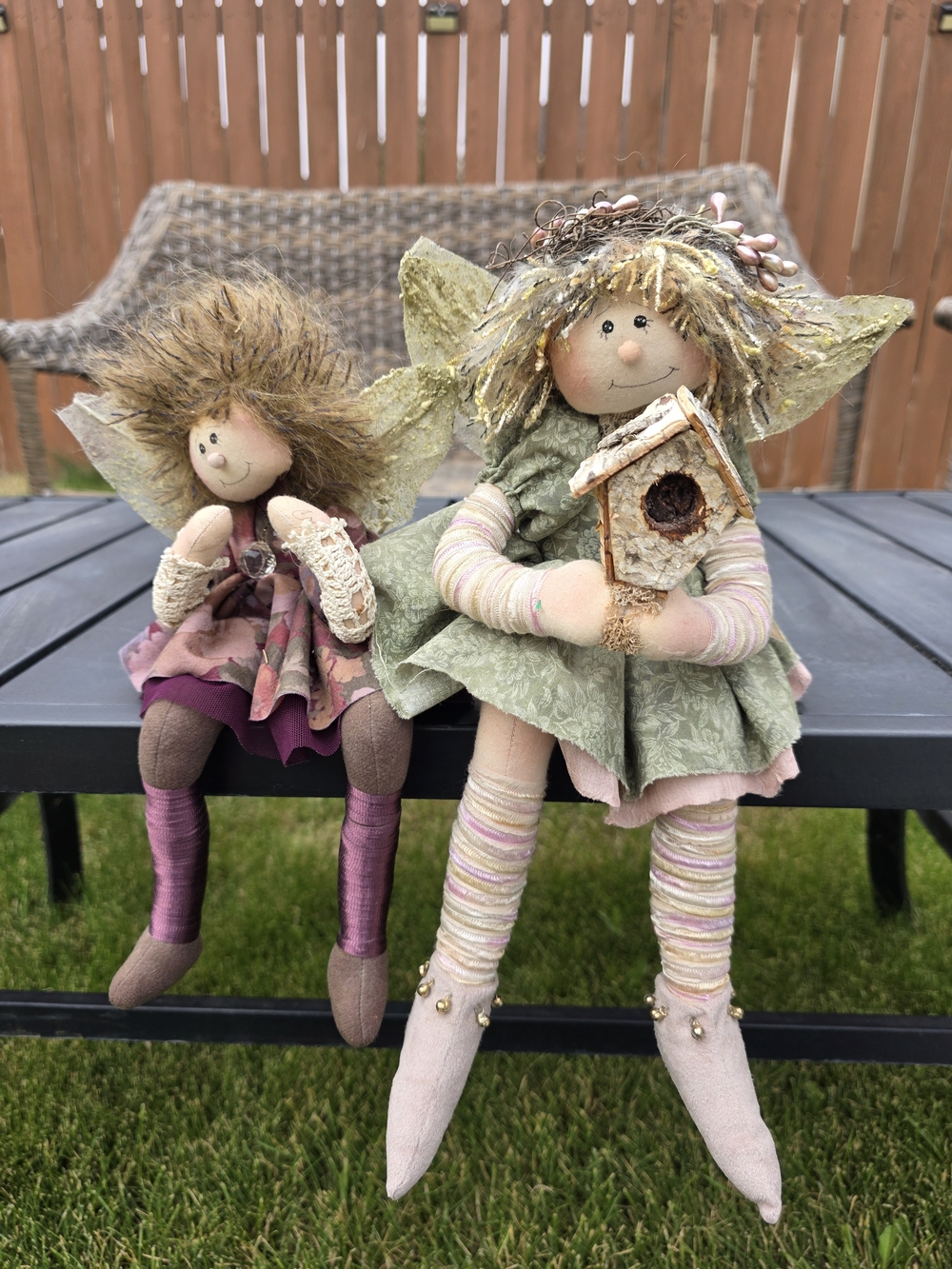 Handmade Fairy Pixie Art Doll Set of 2 Shelf Sitter Birdhouse Cottagecore Decor